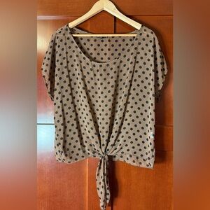 💚One Clothing Brown and Black Polka Dot Sheer Blouse
